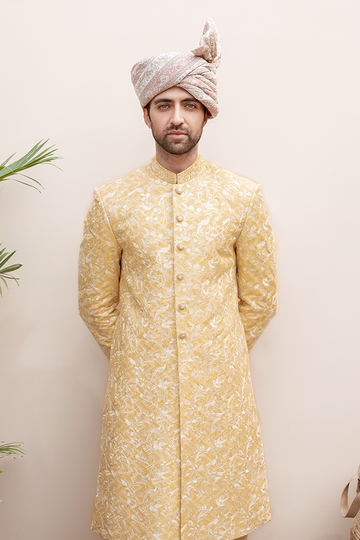 YELLOW GOLD EMBROIDERED SHERWANI